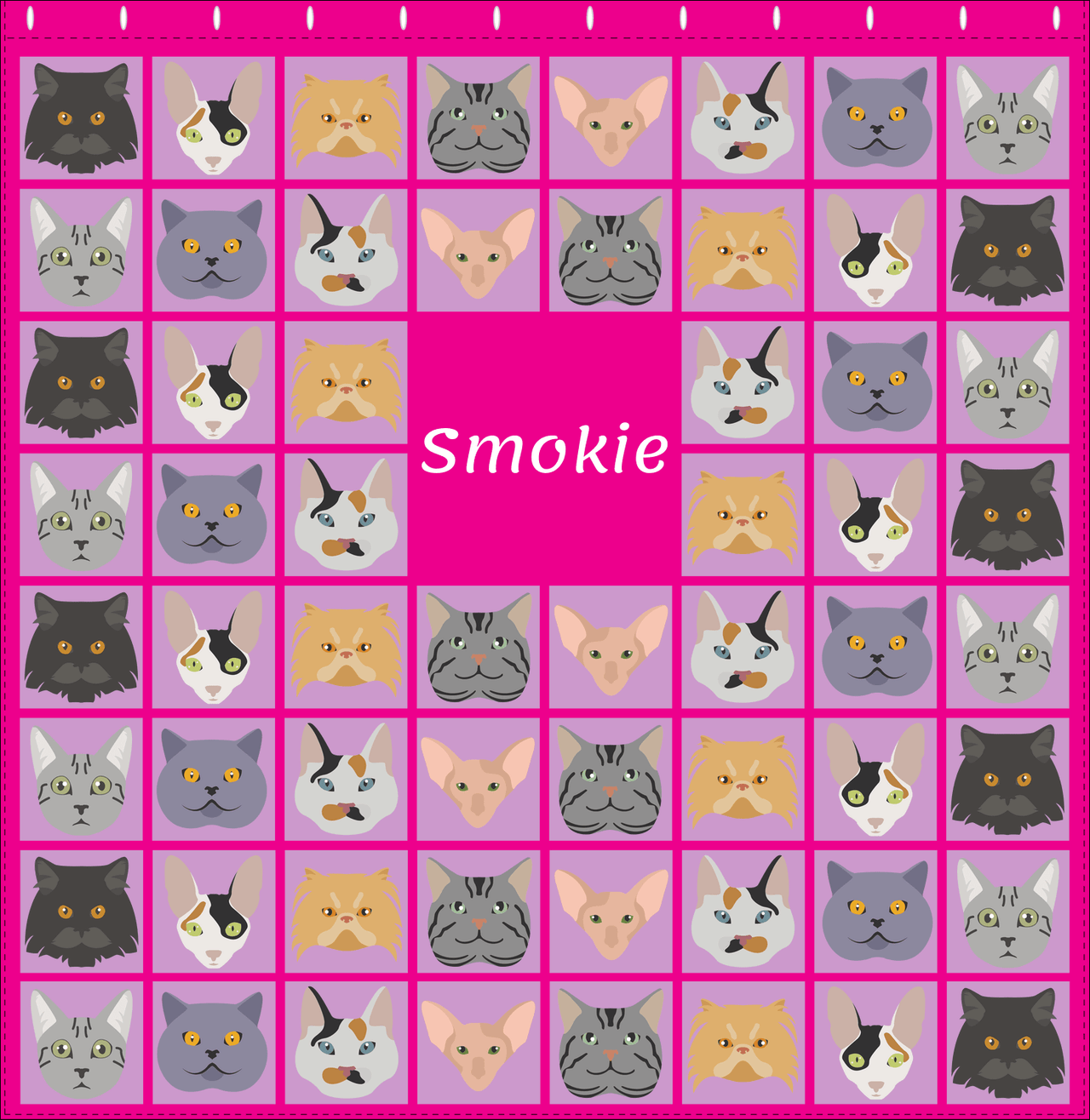 Personalized Cats Shower Curtain V - Cat Squares - Pink Background - Decorate View