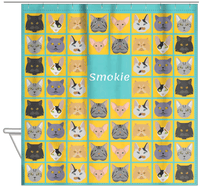 Thumbnail for Personalized Cats Shower Curtain V - Cat Squares - Teal Background - Hanging View