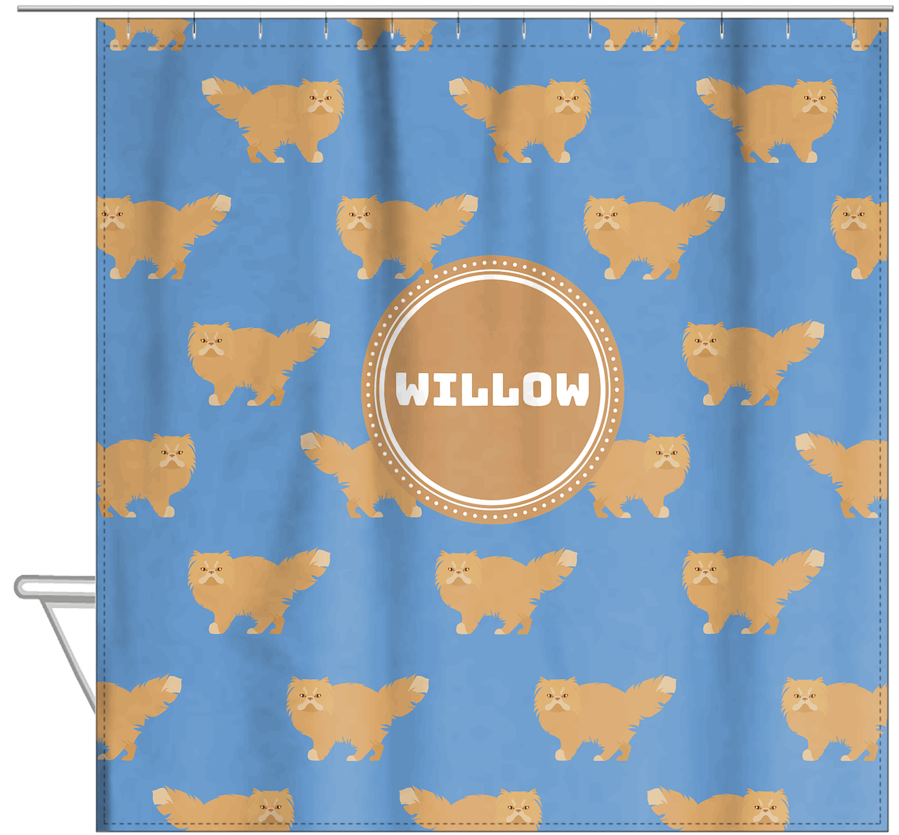 Personalized Cats Shower Curtain VI - Blue Background - Cat II - Hanging View