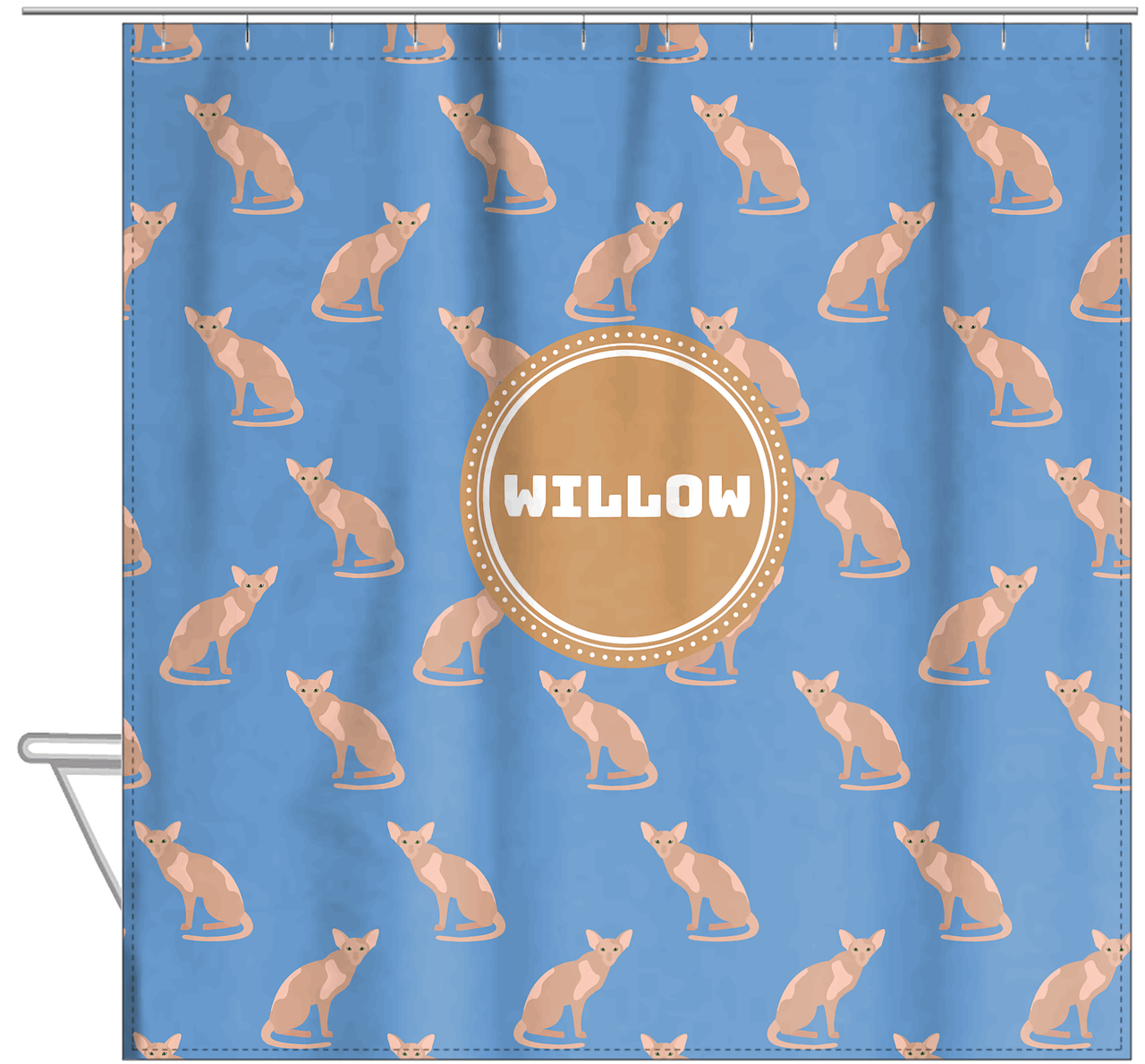 Personalized Cats Shower Curtain VI - Blue Background - Cat IV - Hanging View