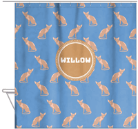 Thumbnail for Personalized Cats Shower Curtain VI - Blue Background - Cat IV - Hanging View