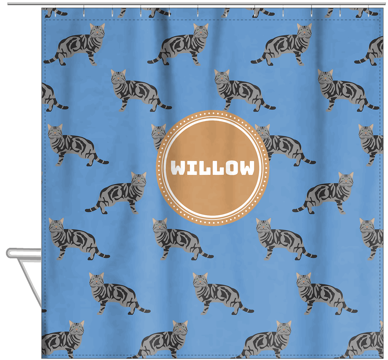 Personalized Cats Shower Curtain VI - Blue Background - Cat V - Hanging View