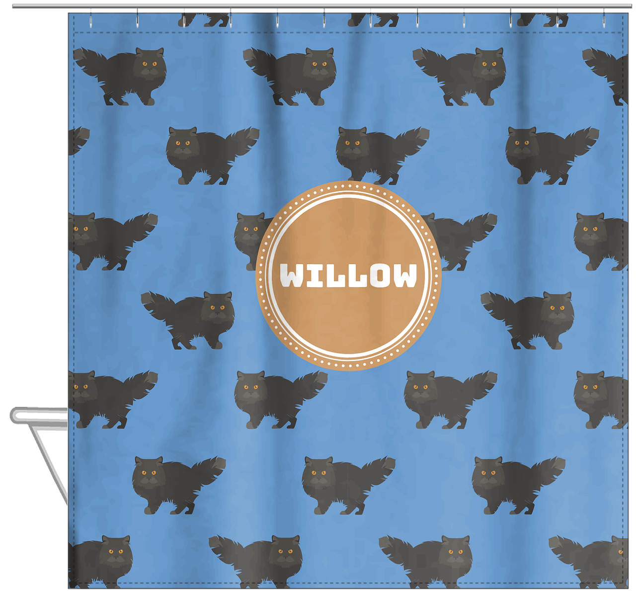 Personalized Cats Shower Curtain VI - Blue Background - Cat VI - Hanging View