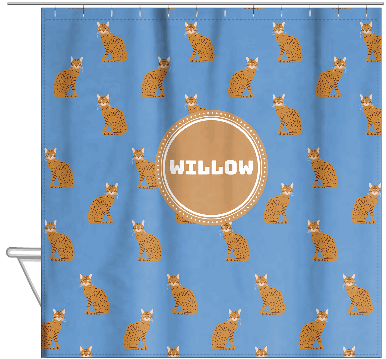 Personalized Cats Shower Curtain VI - Blue Background - Cat VIII - Hanging View
