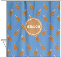 Thumbnail for Personalized Cats Shower Curtain VI - Blue Background - Cat VIII - Hanging View