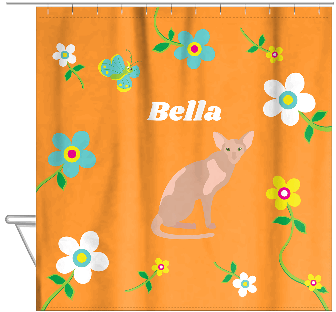 Personalized Cats Shower Curtain IX - Flower Feline - Cat IV - Hanging View