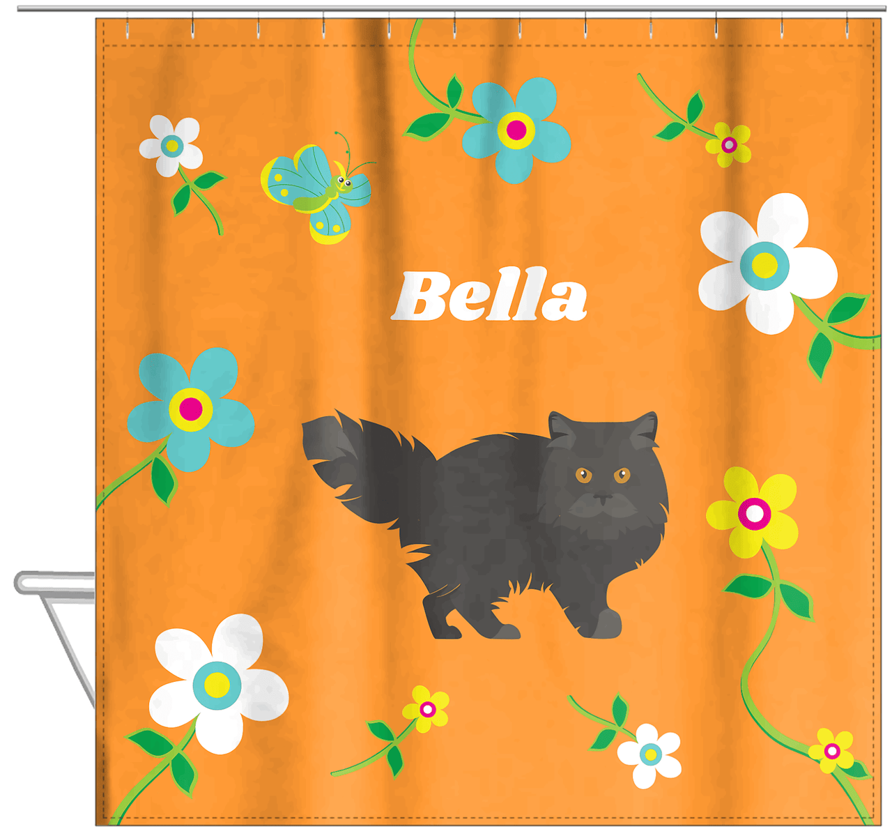 Personalized Cats Shower Curtain IX - Flower Feline - Cat VI - Hanging View