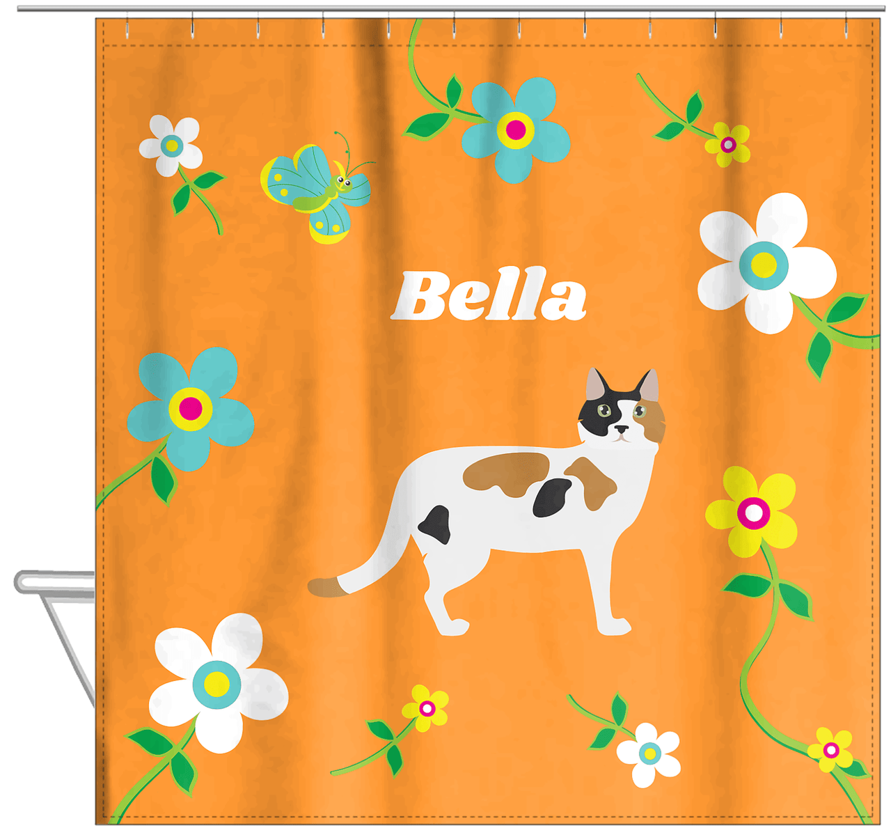 Personalized Cats Shower Curtain IX - Flower Feline - Cat VII - Hanging View