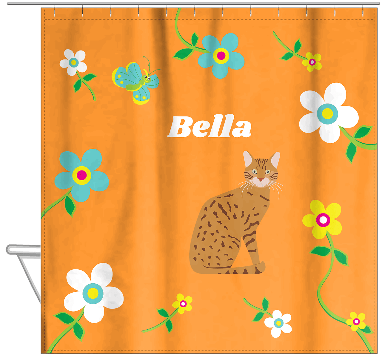 Personalized Cats Shower Curtain IX - Flower Feline - Cat VIII - Hanging View