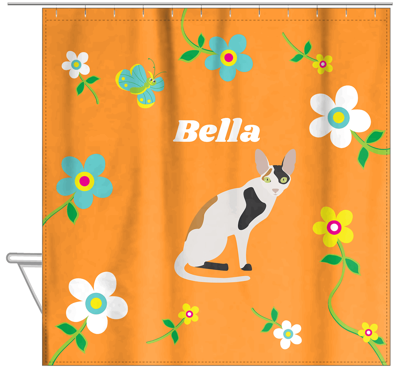 Personalized Cats Shower Curtain IX - Flower Feline - Cat IX - Hanging View