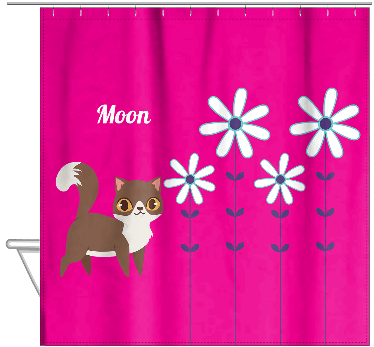 Personalized Cats Shower Curtain X - Pink Background - Cat II - Hanging View