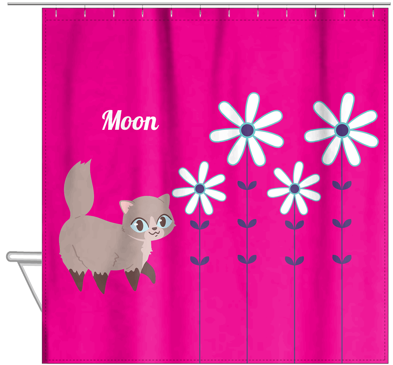 Personalized Cats Shower Curtain X - Pink Background - Cat III - Hanging View