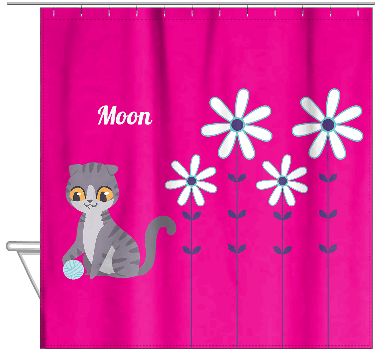 Personalized Cats Shower Curtain X - Pink Background - Cat IV - Hanging View