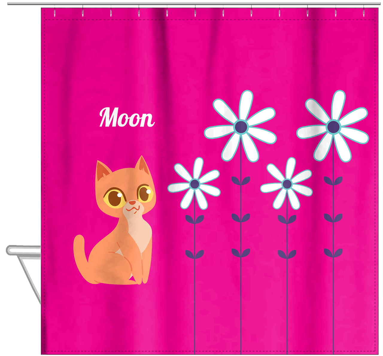 Personalized Cats Shower Curtain X - Pink Background - Cat VII - Hanging View