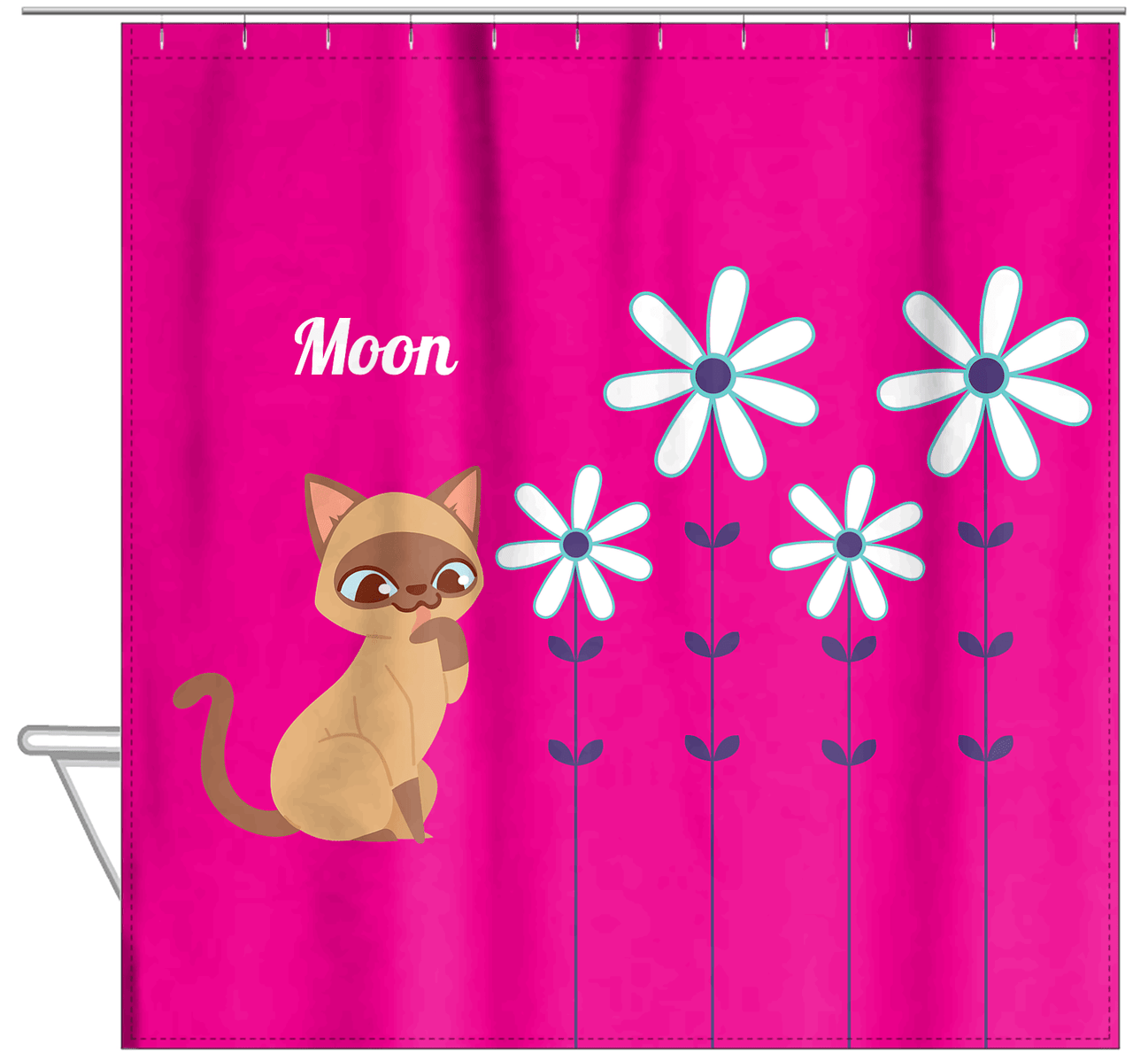Personalized Cats Shower Curtain X - Pink Background - Cat VIII - Hanging View