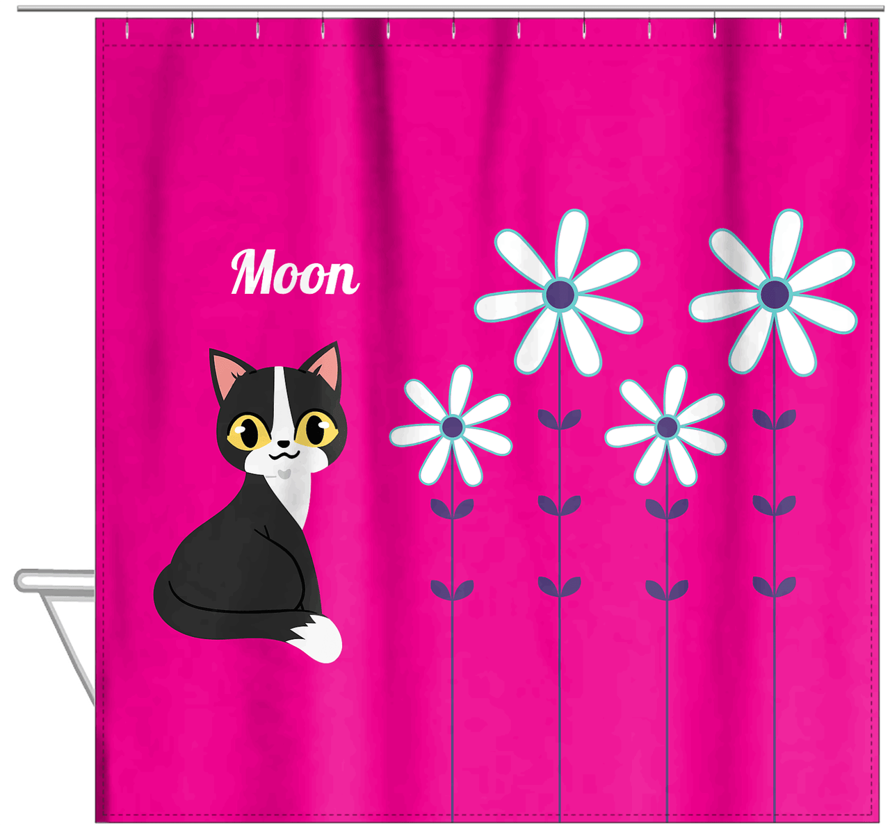 Personalized Cats Shower Curtain X - Pink Background - Cat IX - Hanging View