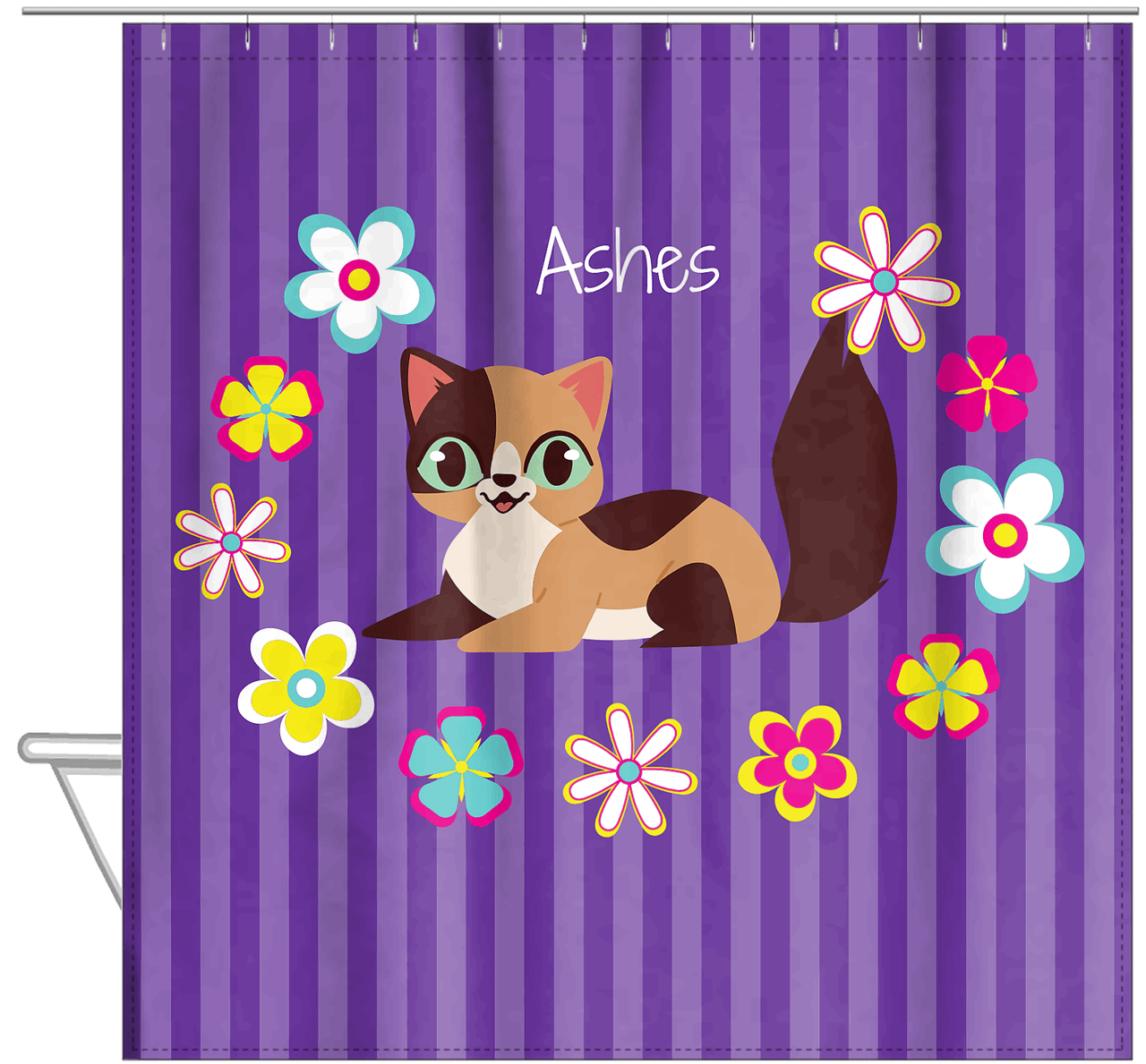 Personalized Cats Shower Curtain XII - Circle of Flowers - Cat I - Hanging View
