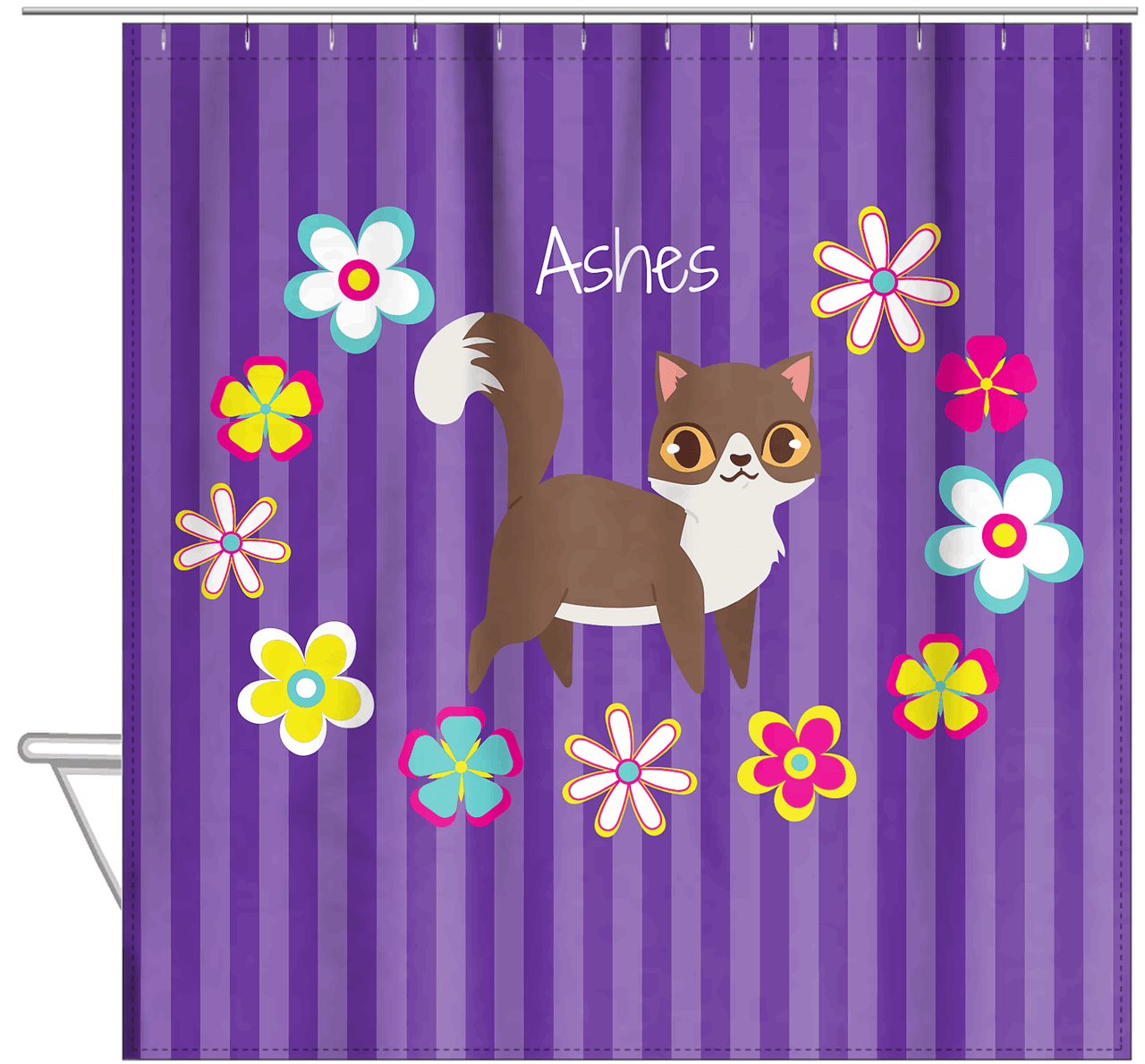 Personalized Cats Shower Curtain XII - Circle of Flowers - Cat II - Hanging View