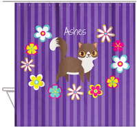 Thumbnail for Personalized Cats Shower Curtain XII - Circle of Flowers - Cat II - Hanging View