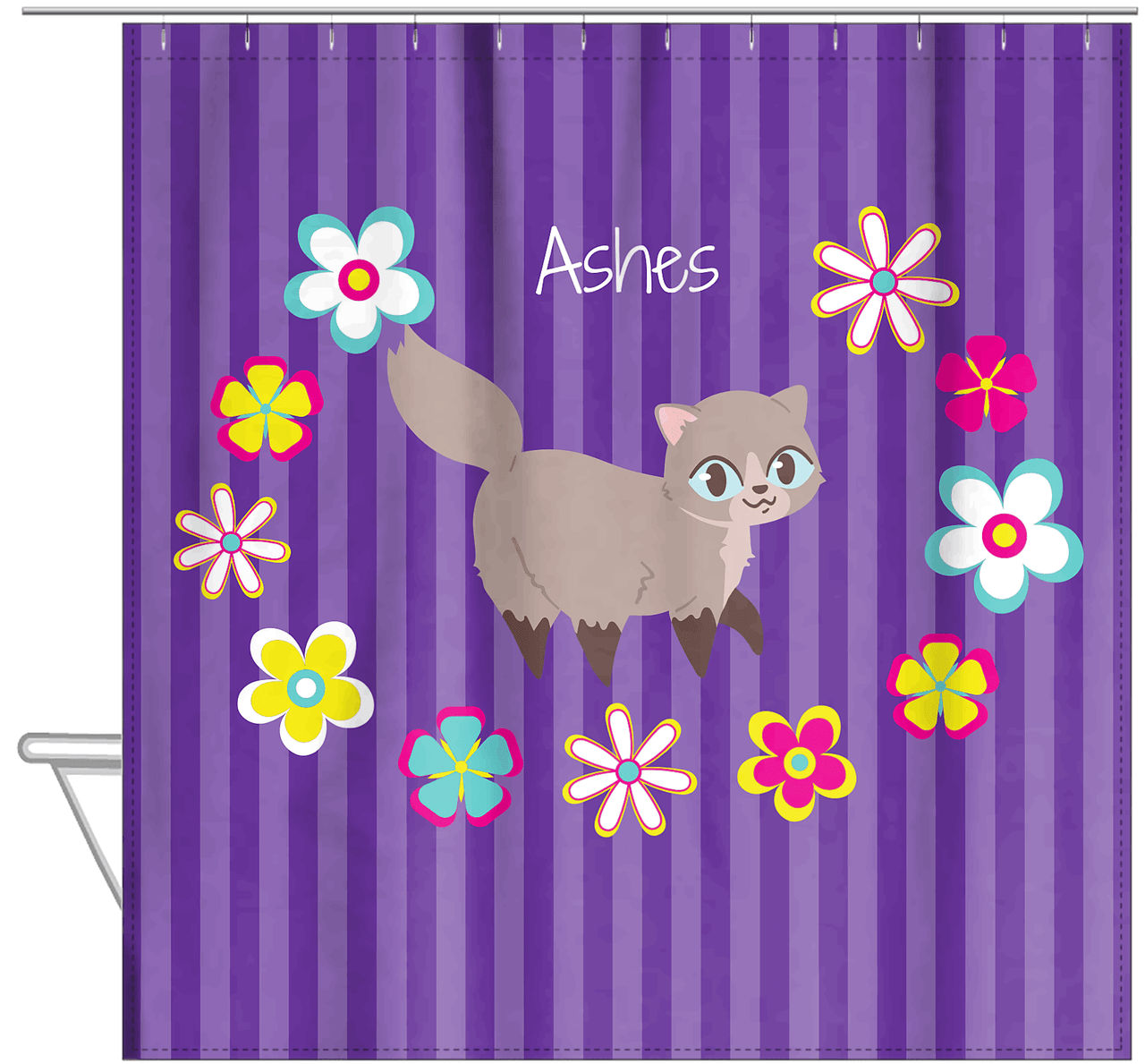 Personalized Cats Shower Curtain XII - Circle of Flowers - Cat III - Hanging View