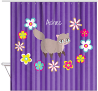 Thumbnail for Personalized Cats Shower Curtain XII - Circle of Flowers - Cat III - Hanging View