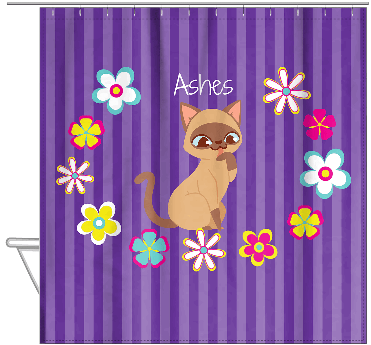 Personalized Cats Shower Curtain XII - Circle of Flowers - Cat VIII - Hanging View