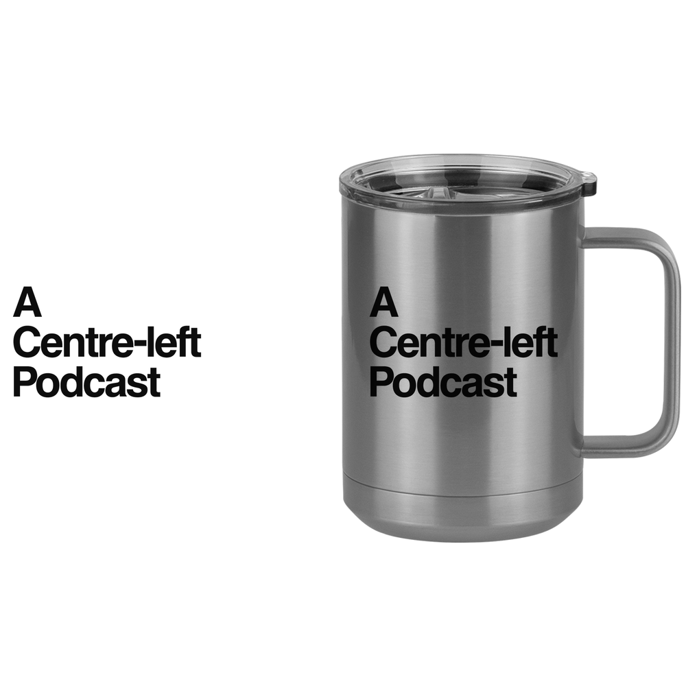 Centre-left Podcast Coffee Mug Tumbler with Handle (15 oz) - Design View