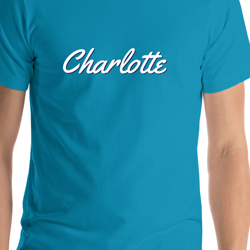 Personalized Charlotte T-Shirt - Teal - Shirt Close-Up View