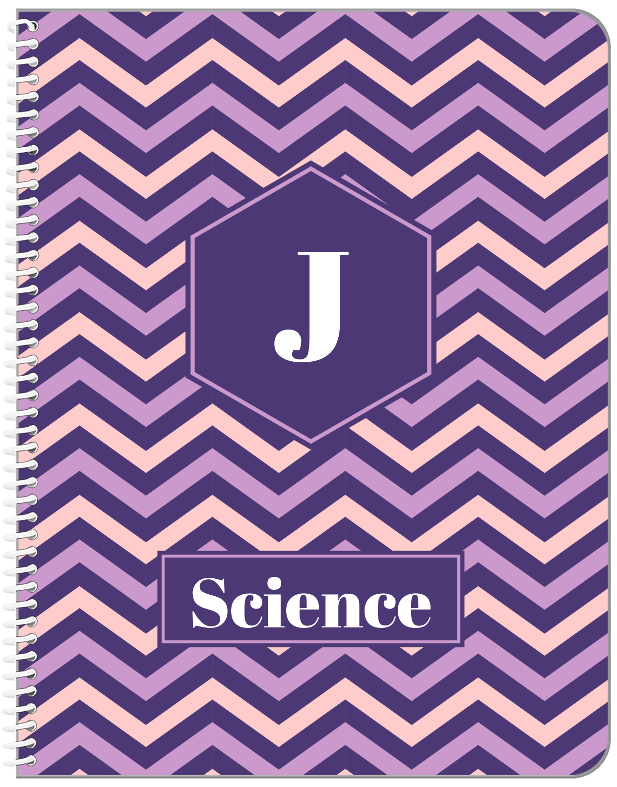 Personalized Chevron Notebook - Pink and Indigo - Hexagon Nameplate - Front View