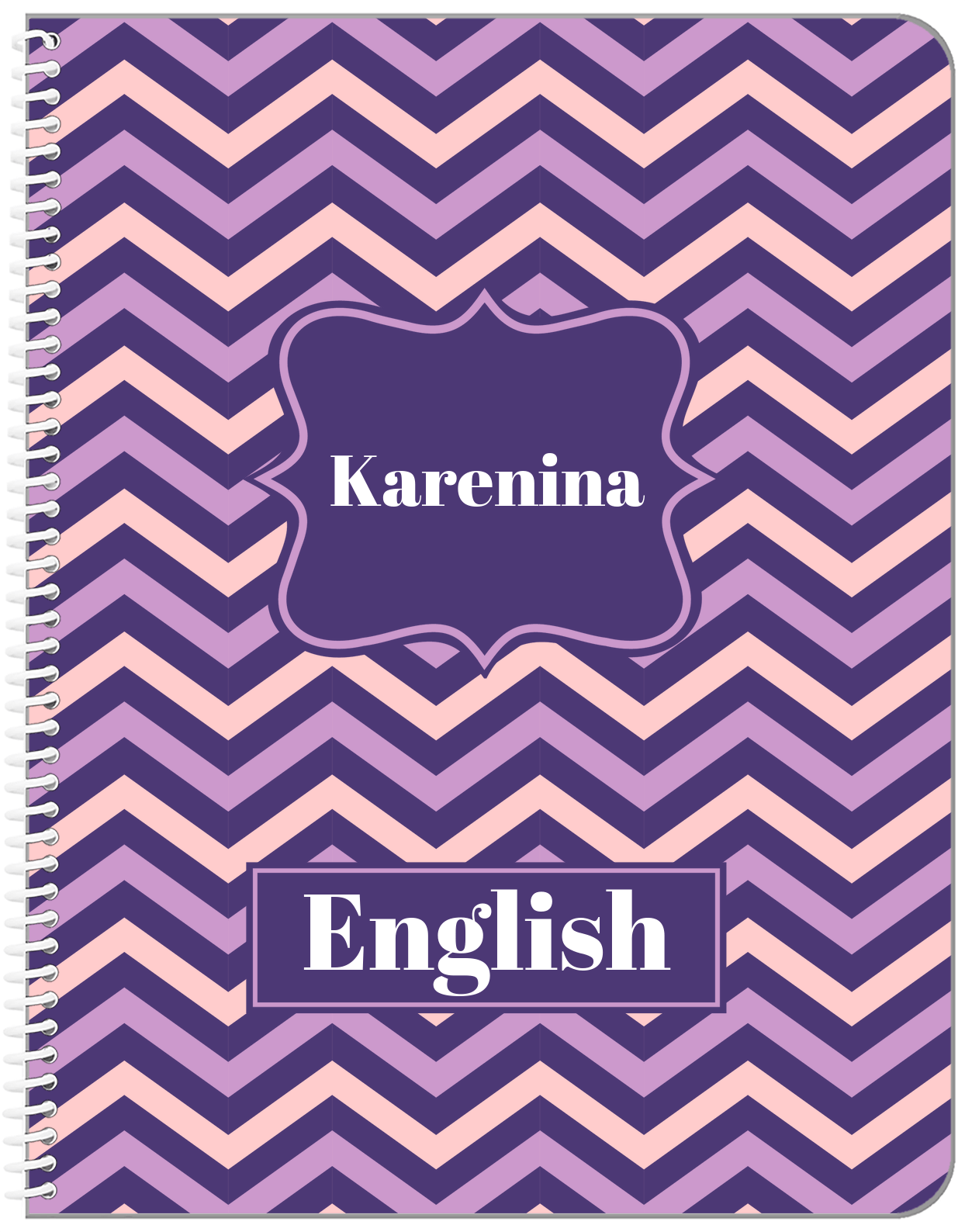 Personalized Chevron Notebook - Pink and Indigo - Fancy Nameplate - Front View