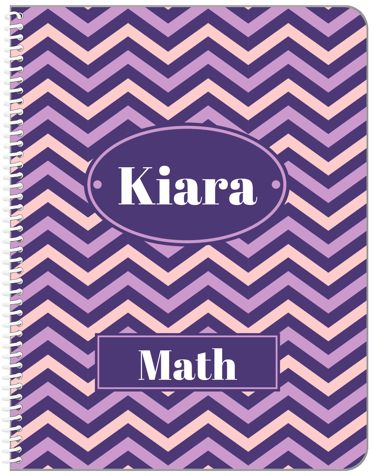 Personalized Chevron Notebook - Pink and Indigo - Oval Nameplate - Front View