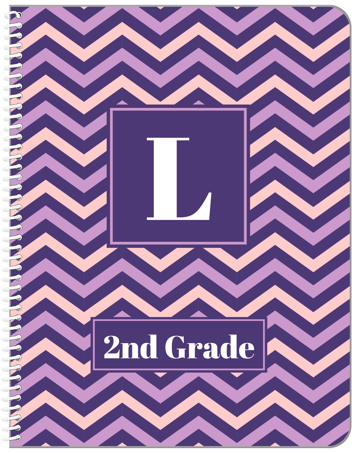 Personalized Chevron Notebook - Pink and Indigo - Square Nameplate - Front View