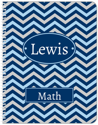 Thumbnail for Personalized Chevron Notebook - Blue and Grey - Oval Nameplate - Front View