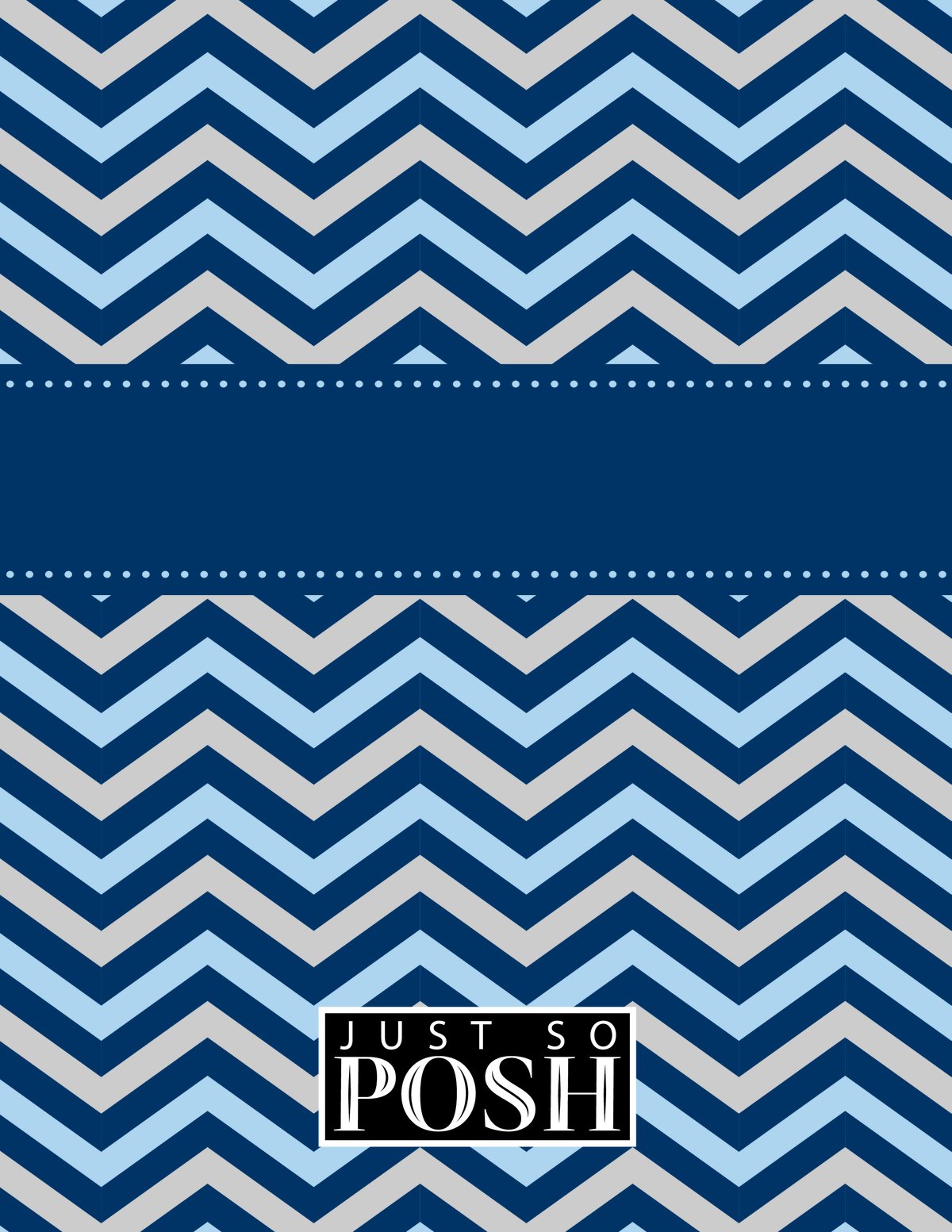 Personalized Chevron Notebook - Blue and Grey - Ribbon Nameplate - Back View