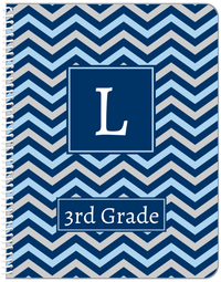 Thumbnail for Personalized Chevron Notebook - Blue and Grey - Square Nameplate - Front View