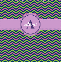 Thumbnail for Personalized Chevron Shower Curtain - Purple and Lime - Circle Ribbon Nameplate - Decorate View