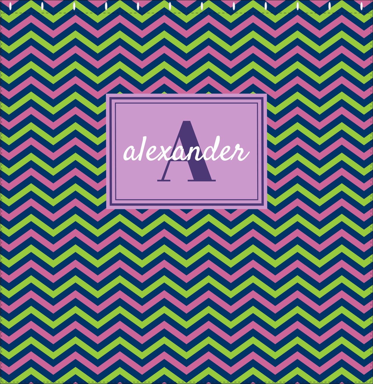 Personalized Chevron Shower Curtain - Purple and Lime - Rectangle Nameplate - Decorate View