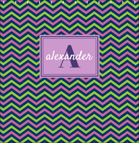 Thumbnail for Personalized Chevron Shower Curtain - Purple and Lime - Rectangle Nameplate - Decorate View