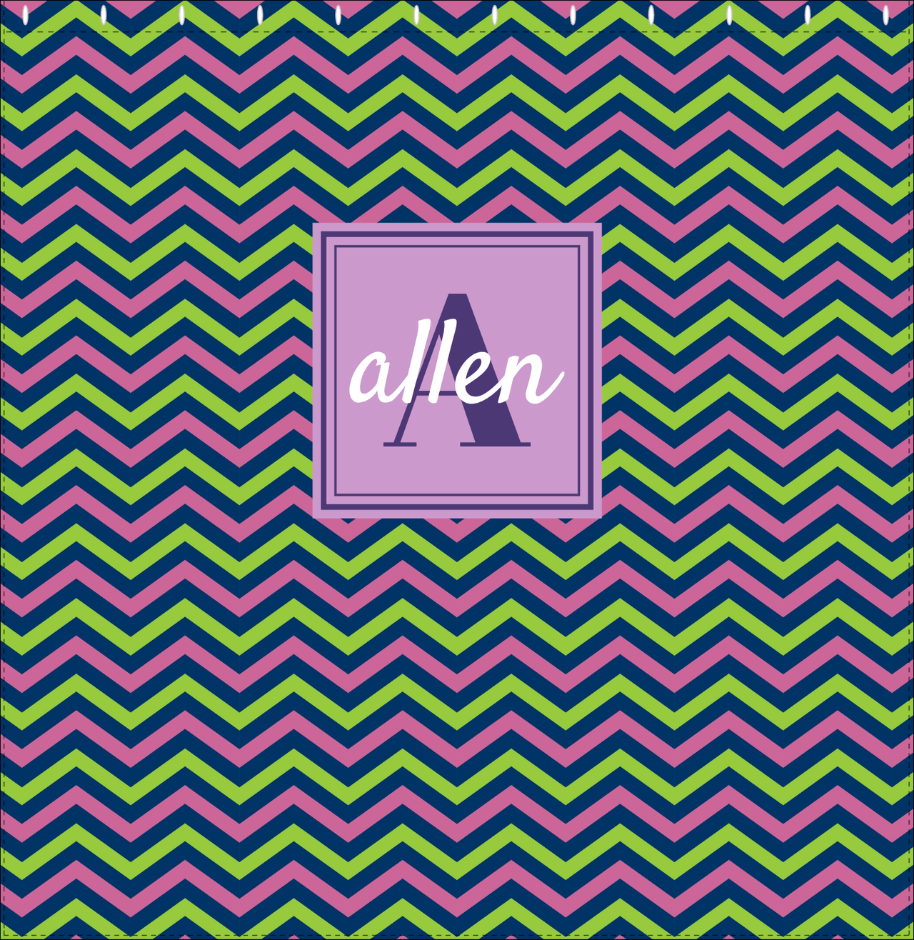 Personalized Chevron Shower Curtain - Purple and Lime - Square Nameplate - Decorate View