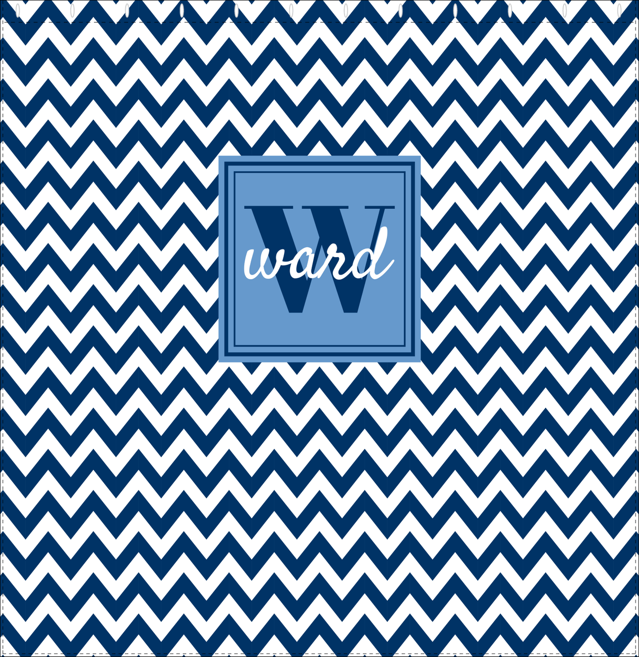 Personalized Chevron Shower Curtain II - Blue and White - Square Nameplate - Decorate View
