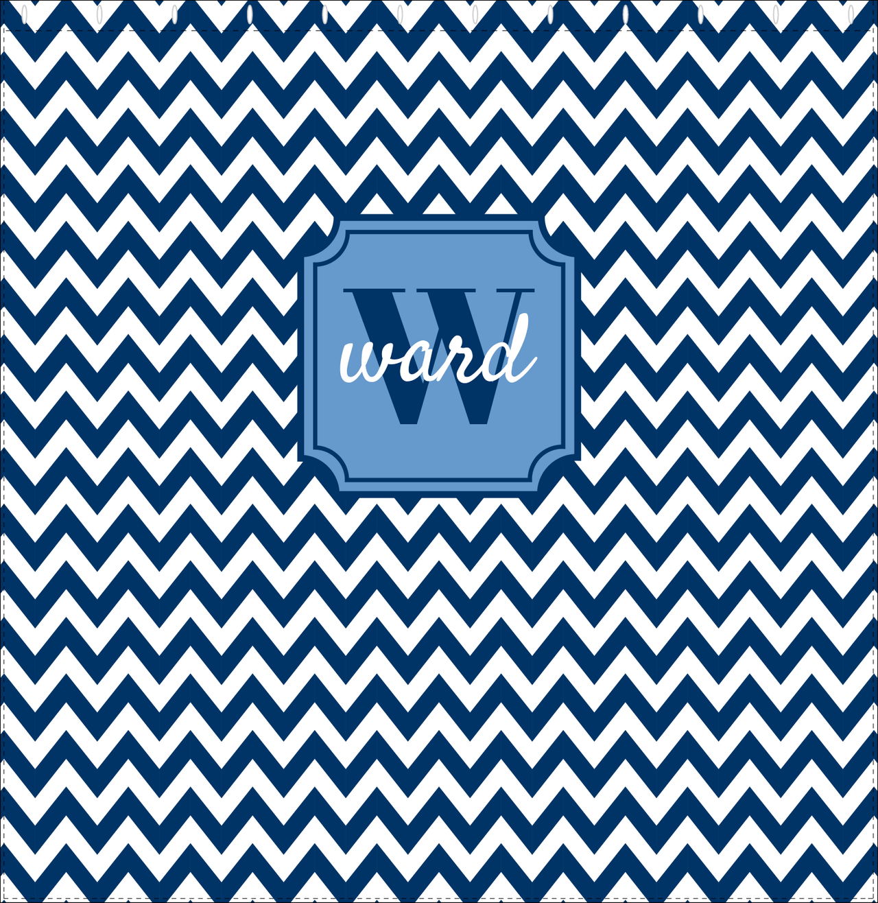 Personalized Chevron Shower Curtain II - Blue and White - Stamp Nameplate - Decorate View