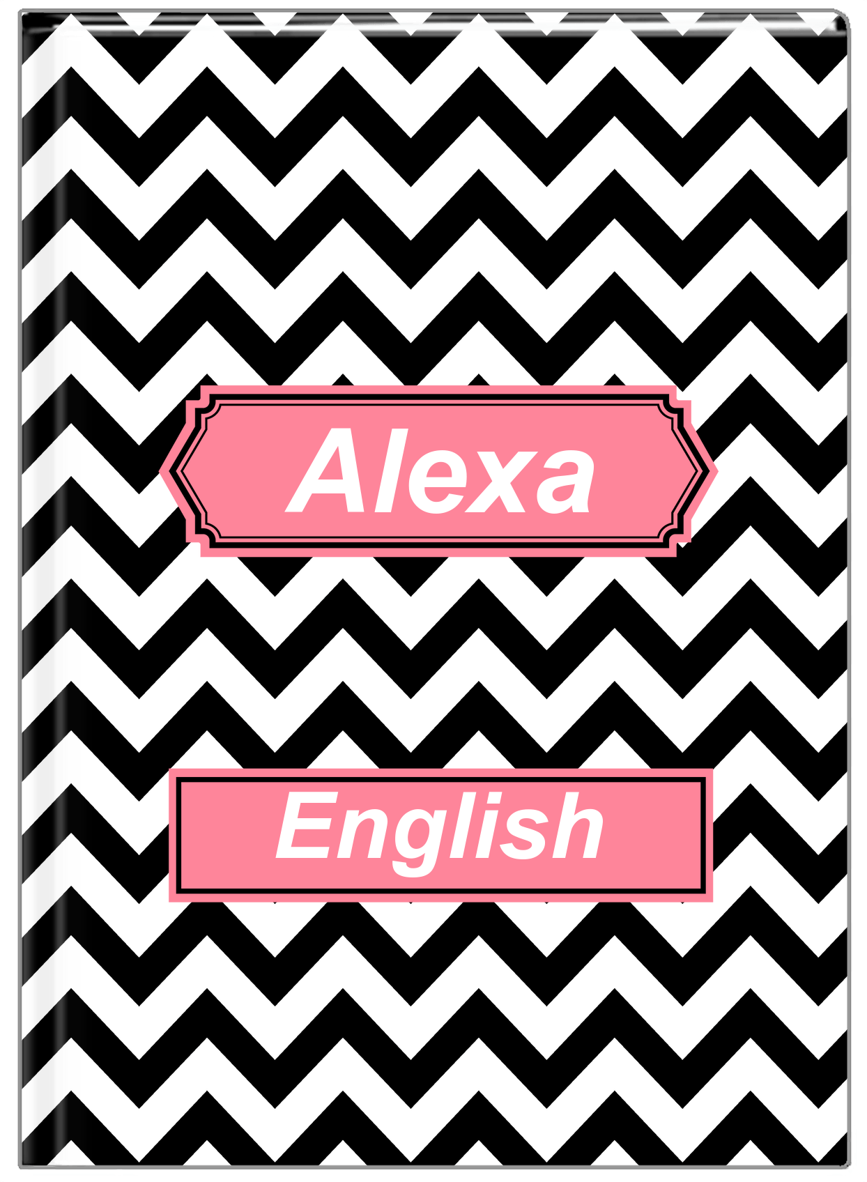Personalized Chevron I Journal - Black and Pink - Decorative Rectangle Nameplate - Front View