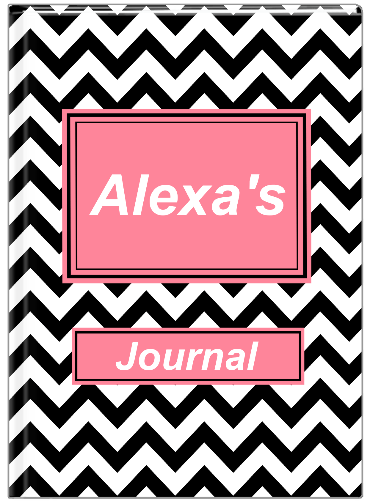 Personalized Chevron I Journal - Black and Pink - Rectangle Nameplate - Front View