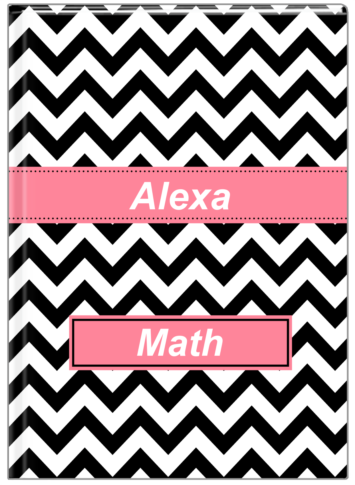 Personalized Chevron I Journal - Black and Pink - Ribbon Nameplate - Front View