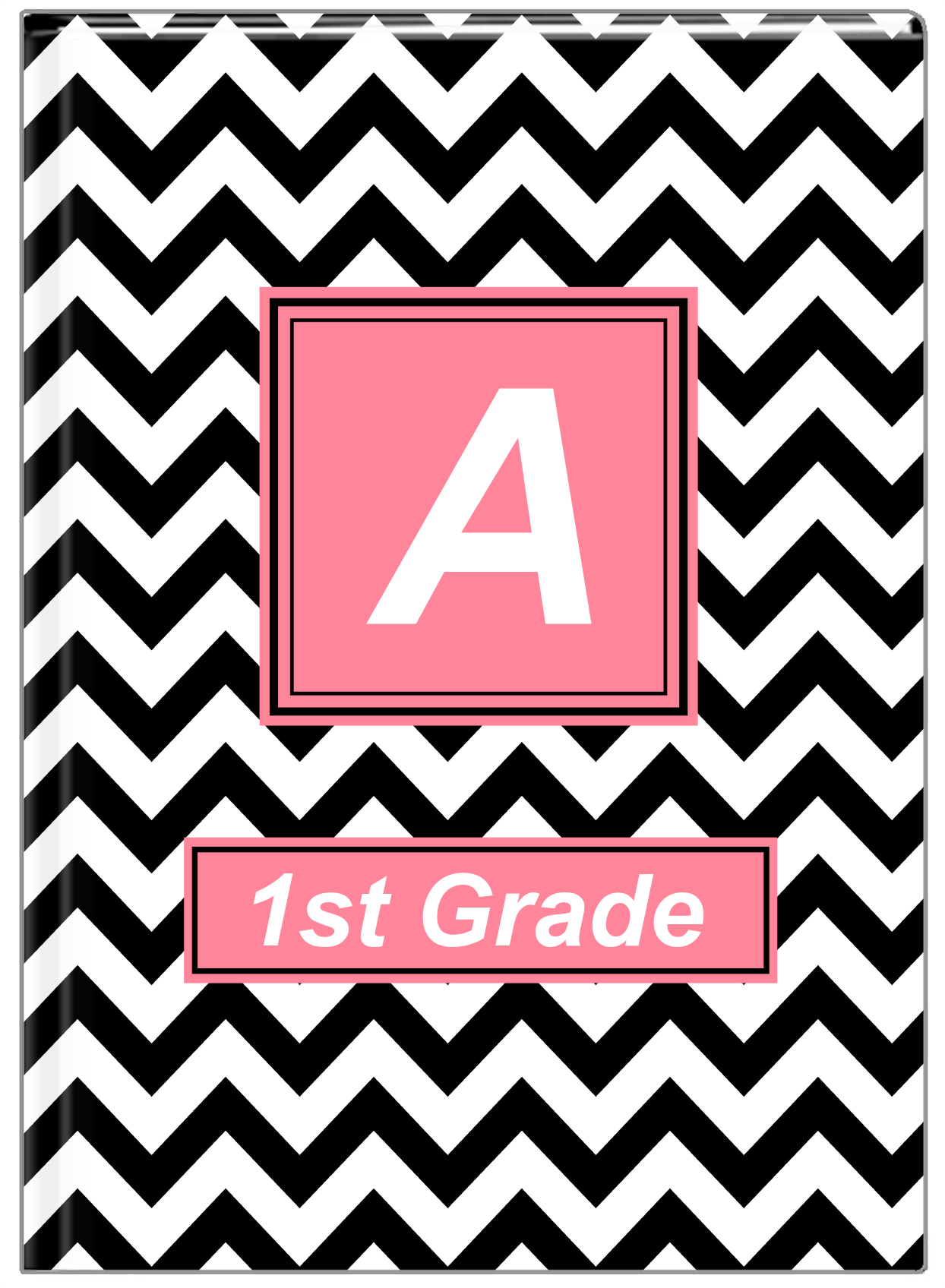 Personalized Chevron I Journal - Black and Pink - Square Nameplate - Front View
