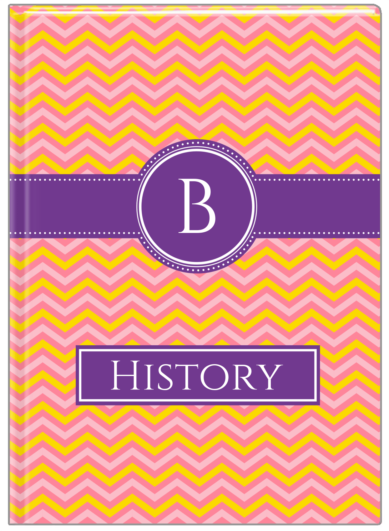 Personalized Chevron II Journal - Pink and Yellow - Circle Ribbon Nameplate - Front View