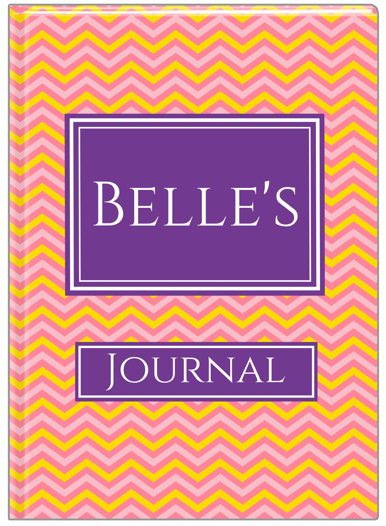 Personalized Chevron II Journal - Pink and Yellow - Rectangle Nameplate - Front View