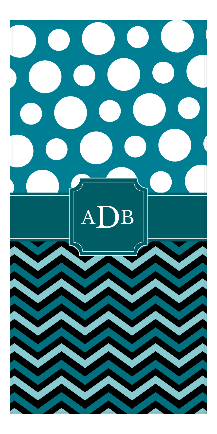 Personalized Chevron & Polka Dots Beach Towel - Stamp Ribbon Monogram - Front View