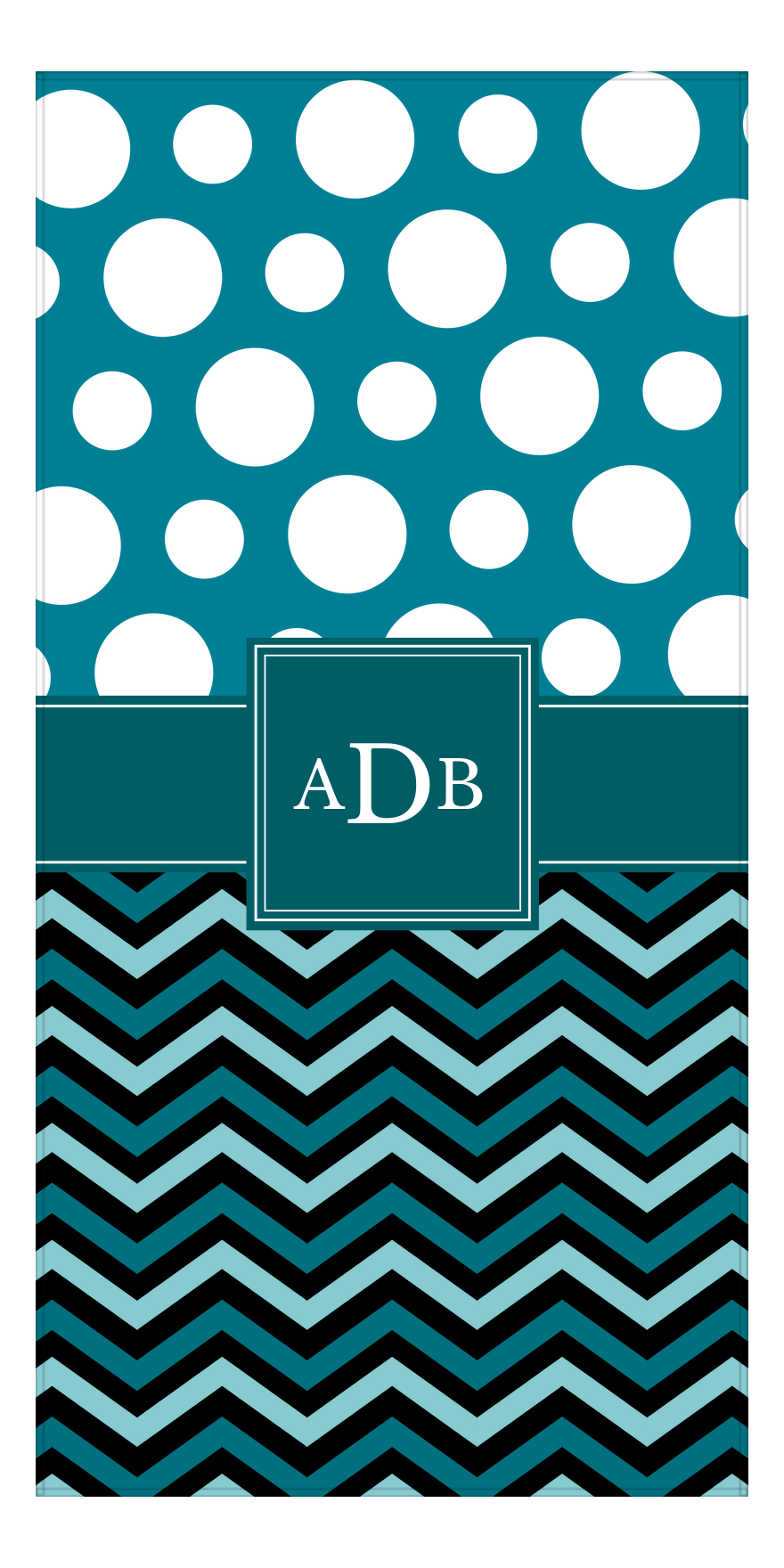 Personalized Chevron & Polka Dots Beach Towel - Square Ribbon Monogram - Front View