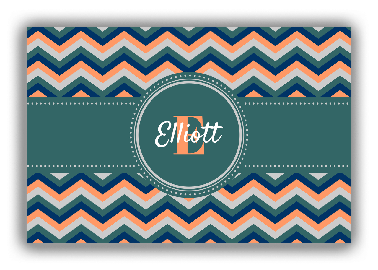 Personalized Chevron Canvas Wrap & Photo Print I - Teal with Circle Ribbon Nameplate - Front View